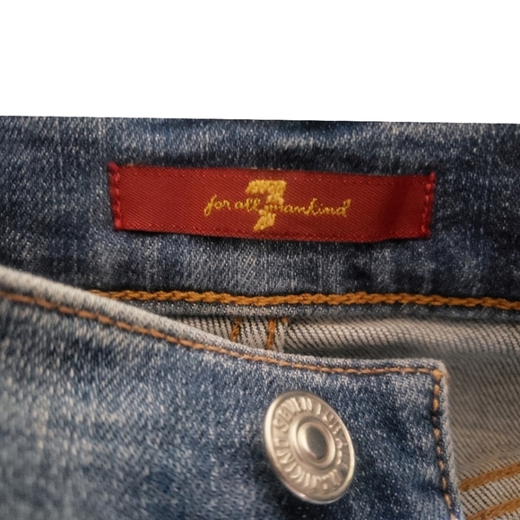 7 FAMK Jean Womens 24 Blue Denim Alexa Cropped Frayed Striped Wide Leg Raw Hem - Picture 10 of 12